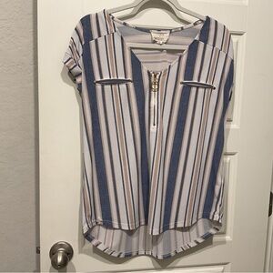 Vince Camuto Blue and White Striped Blouse with Zipper